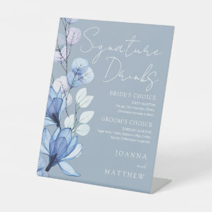 Signature Drinks Dusty Blue Floral Wedding Pedestal Sign