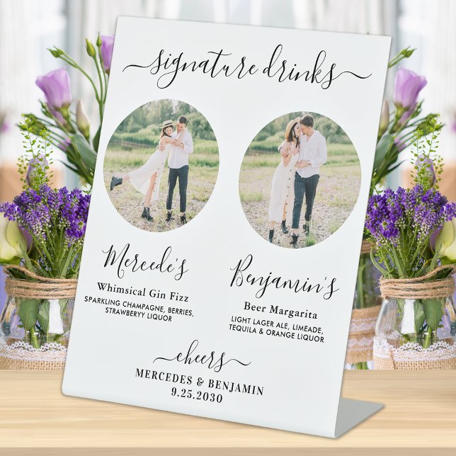 Signature Drinks Elegant Custom Photo Wedding Bar  Pedestal Sign (Creator Uploaded)