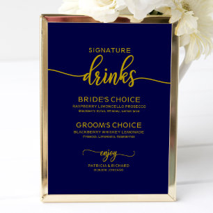 Signature Drinks Elegant Gold navy Blue Sign