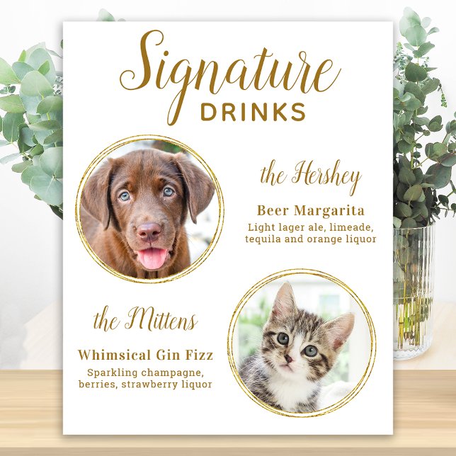 Signature Drinks Elegant Gold Pet Wedding 2 Photo  Poster (Creator Uploaded)