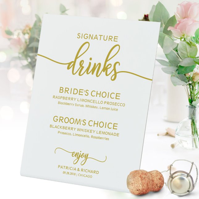 Signature Drinks Elegant Gold Script Wedding Sign (Creator Uploaded)