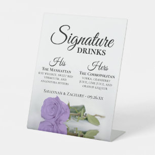 Signature Drinks Elegant Lavender Rose Wedding Pedestal Sign
