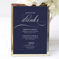 Signature Drinks Elegant Navy Blue Wedding Sign