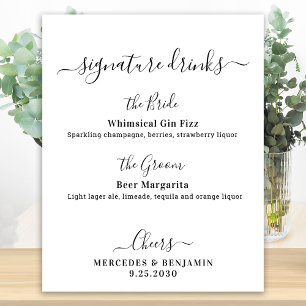 Signature Drinks Elegant Personalised Wedding Bar Poster