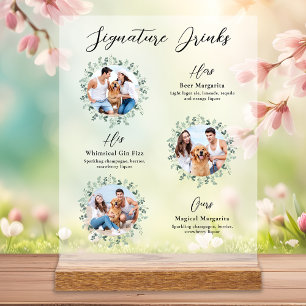 Signature Drinks Elegant Pet Wedding 3 Photos Acrylic Sign