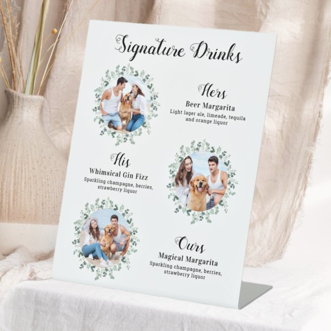 Signature Drinks Elegant Pet Wedding 3 Photos Pedestal Sign (Creator Uploaded)