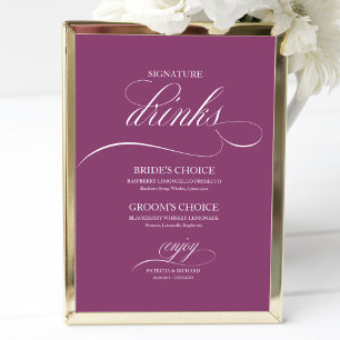 Signature Drinks Elegant Pink Cassis Wedding Sign