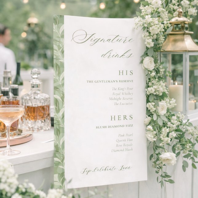 Signature Drinks Elegant Sage Green Wedding Barar  Banner (Creator Uploaded)