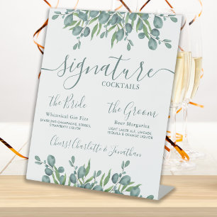 Signature Drinks Eucalyptus Personalised Wedding Pedestal Sign