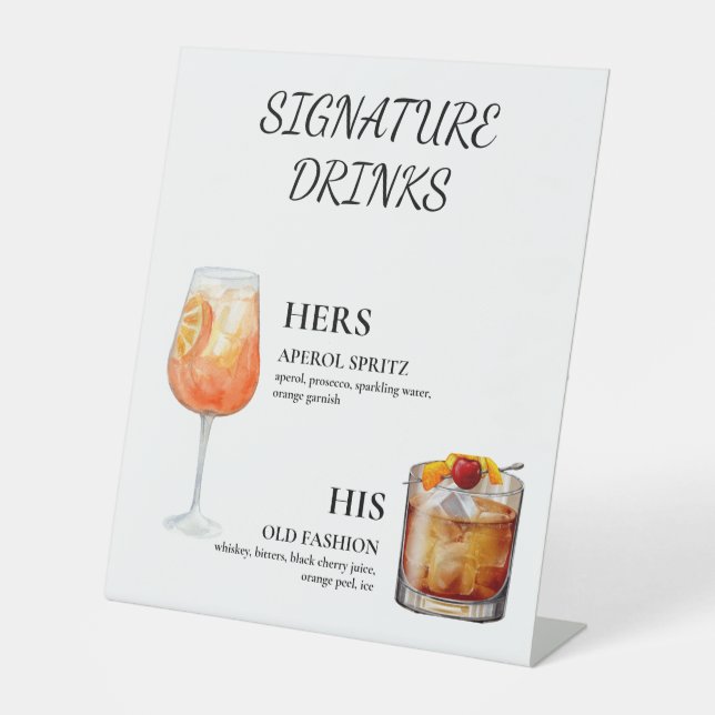 Signature Drinks His Hers Aperol Spritz Rum&Coke Pedestal Sign (Front)
