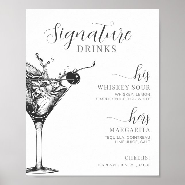 Signature Drinks His Hers Bride Groom Cocktail Bar Poster (Front)
