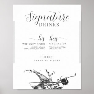 Signature Drinks His Hers Bride Groom Cocktail Bar Poster