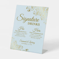 Signature Drinks Light Blue & Gold Wedding Bar