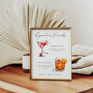 Signature Drinks Modern Black & White Poster