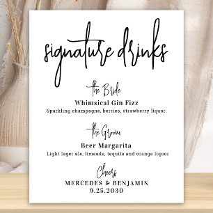 Signature Drinks Modern Calligraphy Wedding Bar  Poster