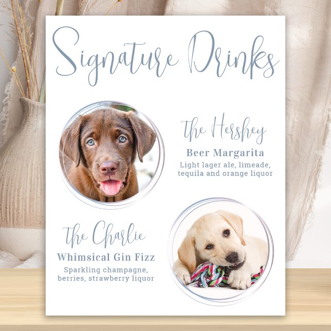 Signature Drinks Modern Dusty Blue Pet Wedding Poster (Creator Uploaded)
