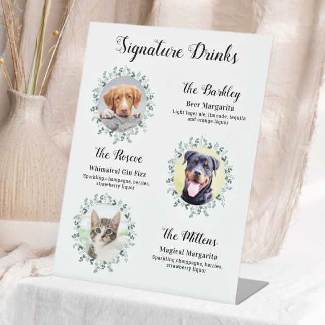Signature Drinks Personalised 3 Photo Pet Wedding Pedestal Sign (Creator Uploaded)