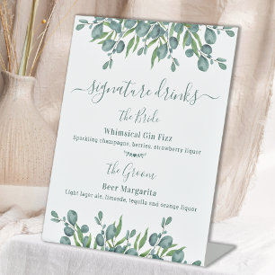 Signature Drinks Personalised Eucalyptus Wedding Pedestal Sign