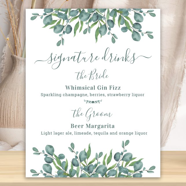Signature Drinks Personalised Eucalyptus Wedding Poster (Creator Uploaded)