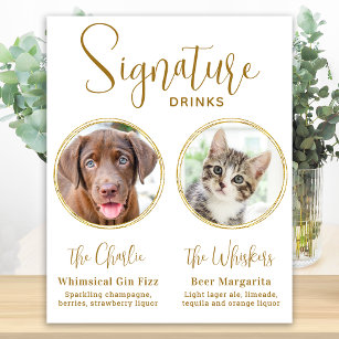 Signature Drinks Pet Wedding Gold Alcohol Bar  Poster