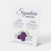 Signature Drinks Purple Watercolor Roses Wedding