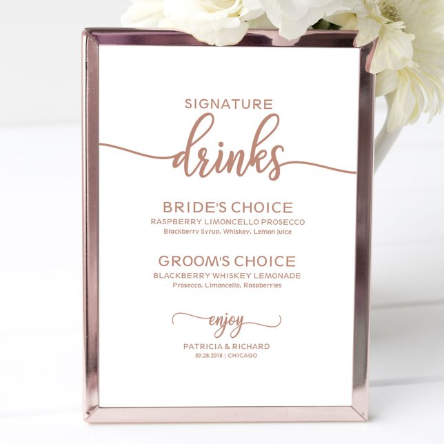 Signature Drinks Rose Gold Copper Wedding Sign (Creator Uploaded)