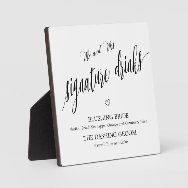 Signature drinks sign Tabletop Plaque with Easel (Front)