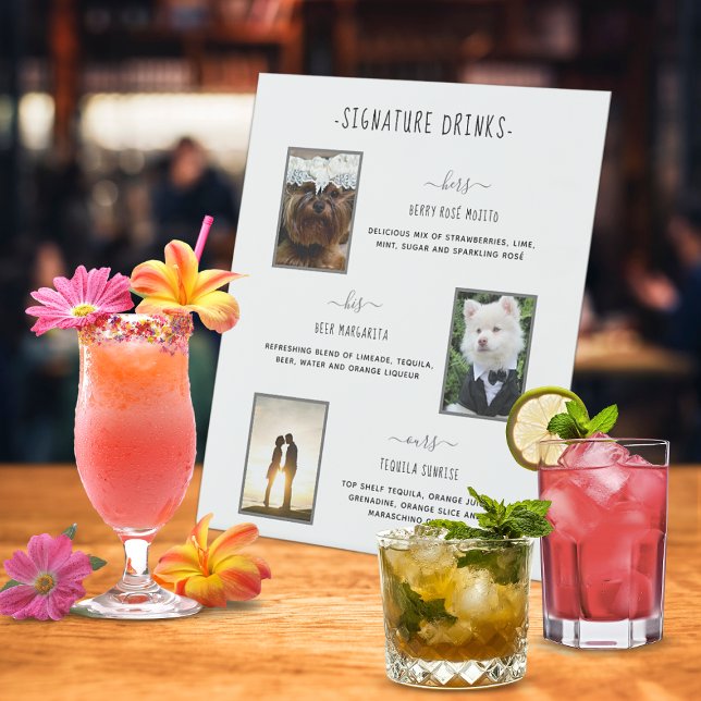 Signature Drinks Silver Personalised Wedding Photo Pedestal Sign (Signature Drinks Silver Personalized Wedding Photo Pedestal Sign)