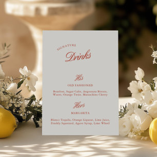 Signature Drinks Vintage Red & Ivory Wedding Menu