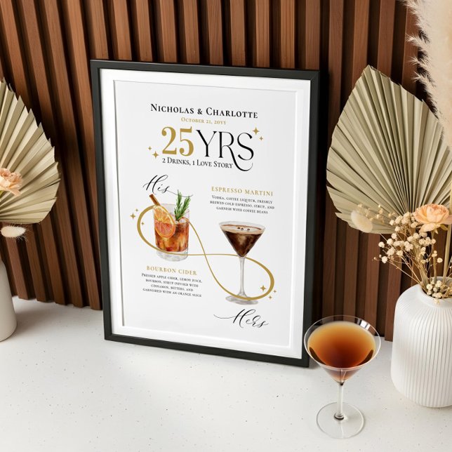 Signature Drinks Wedding Anniversary Cocktail Menu Poster (Signature Drinks Wedding Anniversary Cocktail Menu Poster)