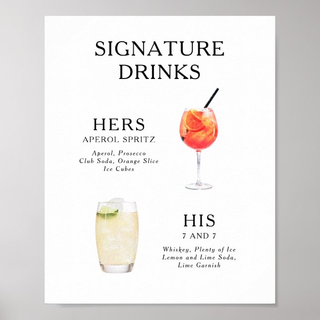 Signature Drinks Wedding Cocktail Menu Poster (Front)