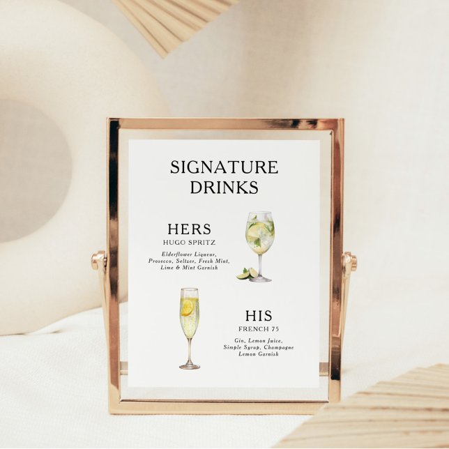 Signature Drinks Wedding Cocktail Menu Poster (Creator Uploaded)
