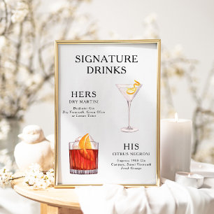 Signature Drinks Wedding Cocktail Menu Poster
