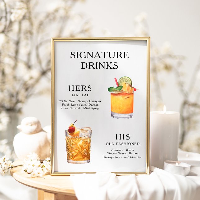 Signature Drinks Wedding Cocktail Menu Poster (Creator Uploaded)