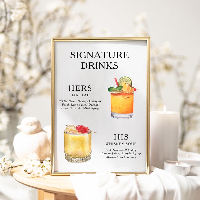 Signature Drinks Wedding Cocktail Menu Poster (Creator Uploaded)