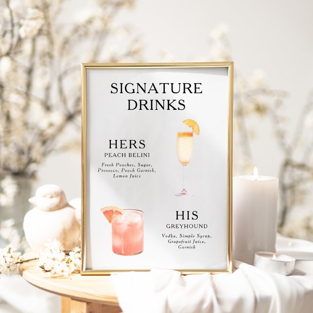 Signature Drinks Wedding Cocktail Menu Poster (Creator Uploaded)