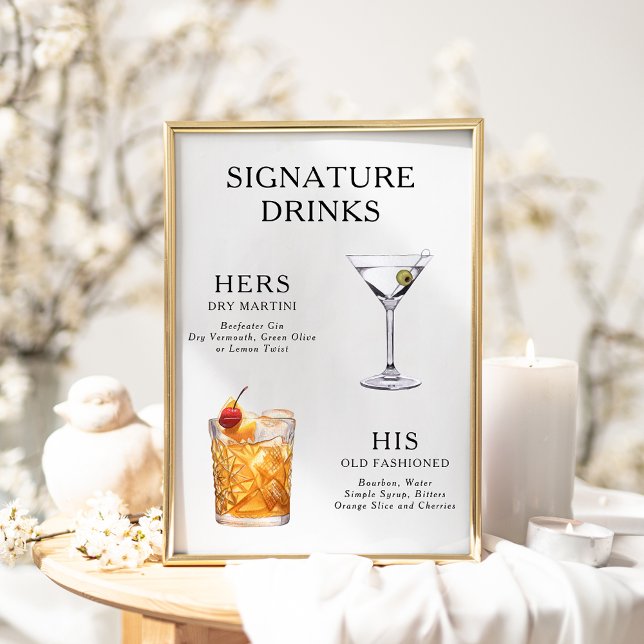 Signature Drinks Wedding Cocktail Menu Poster (Creator Uploaded)