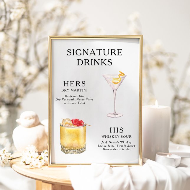 Signature Drinks Wedding Cocktail Menu Poster (Creator Uploaded)
