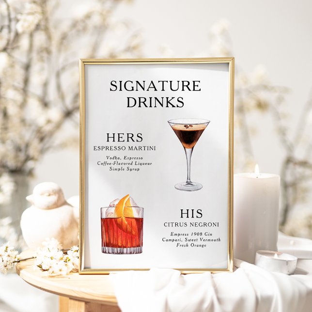 Signature Drinks Wedding Cocktail Menu Poster (Creator Uploaded)