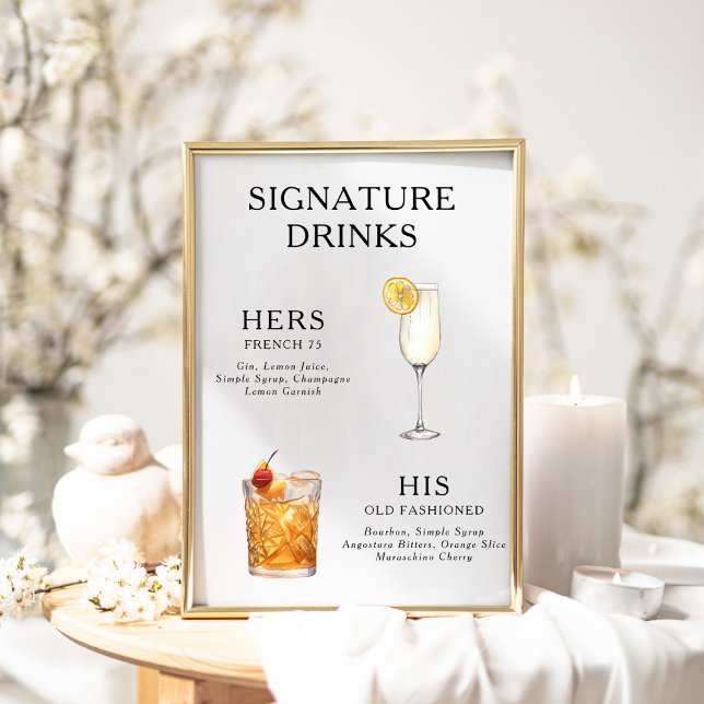 Signature Drinks Wedding Cocktail Menu Poster (Creator Uploaded)
