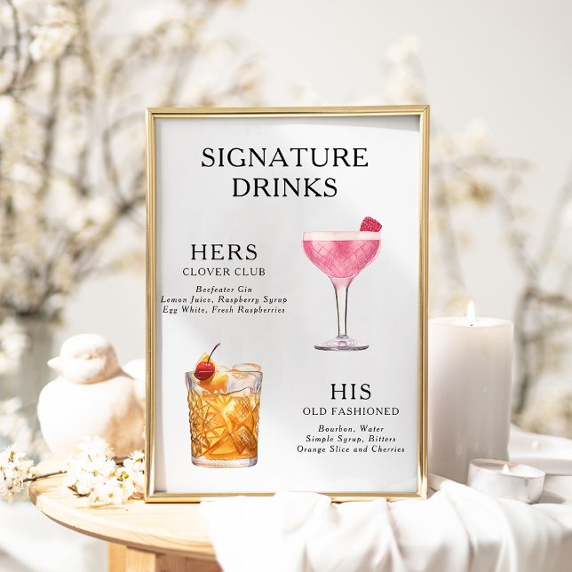 Signature Drinks Wedding Cocktail Menu Poster (Creator Uploaded)