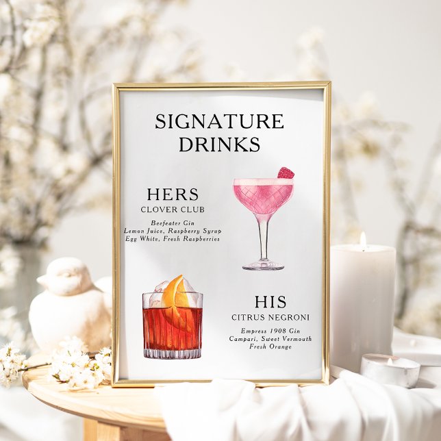 Signature Drinks Wedding Cocktail Menu Poster (Creator Uploaded)