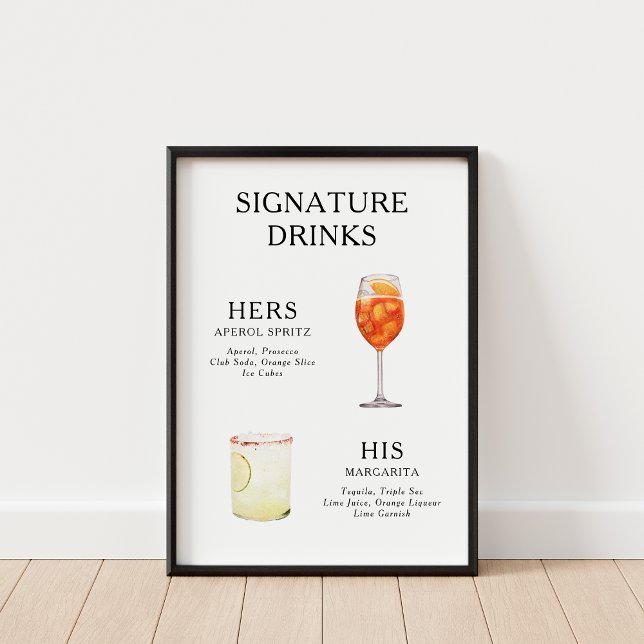 Signature Drinks Wedding Cocktail Menu Poster (Creator Uploaded)