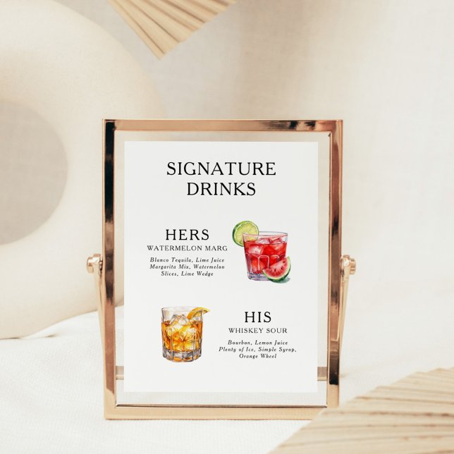 Signature Drinks Wedding Cocktail Menu Poster (Creator Uploaded)
