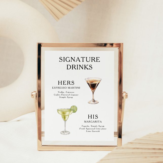 Signature Drinks Wedding Cocktail Menu Poster (Creator Uploaded)