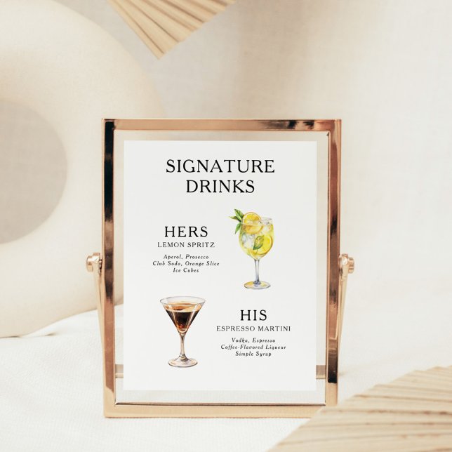 Signature Drinks Wedding Cocktail Menu Poster (Creator Uploaded)