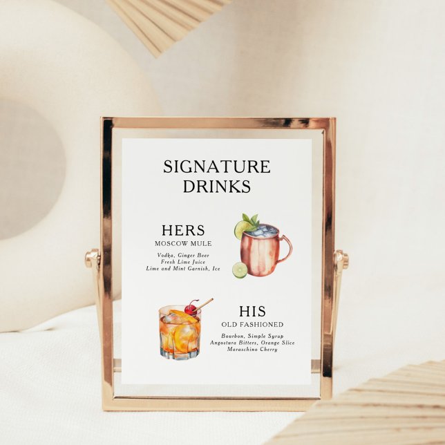 Signature Drinks Wedding Cocktail Menu Poster (Creator Uploaded)