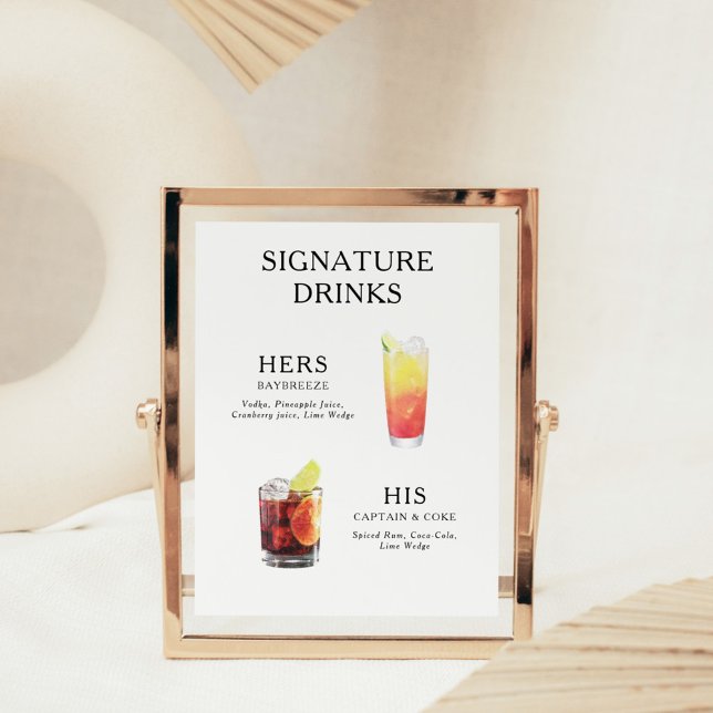 Signature Drinks Wedding Cocktail Menu Poster (Creator Uploaded)