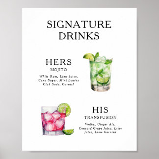 Signature Drinks Wedding Cocktail Menu Poster