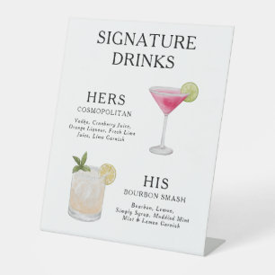 Signature Drinks Wedding Cocktail Menu Poster Pedestal Sign
